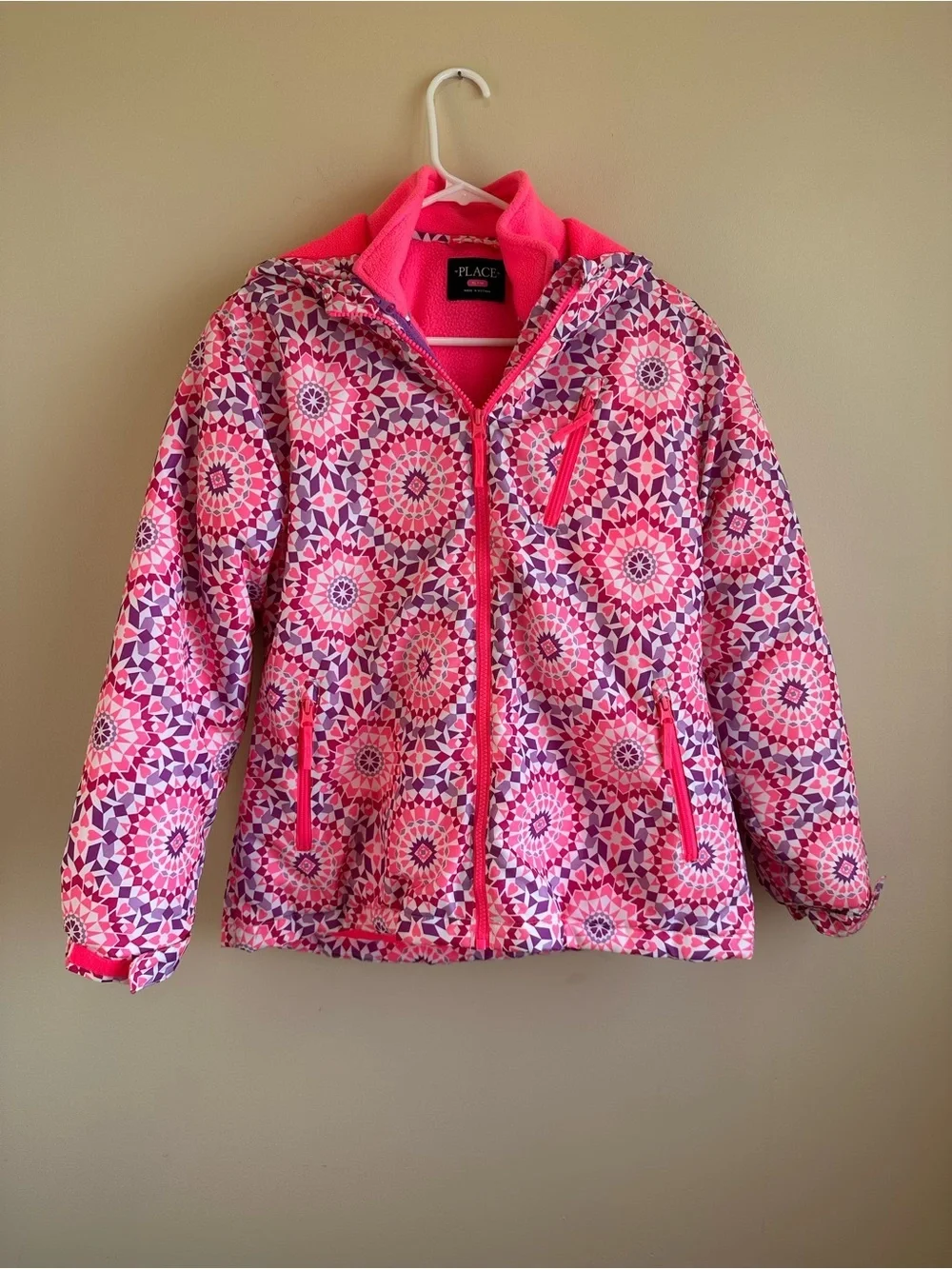 Girls XL 14 Children’s Place Puffer Jacket 3 In 1 Pink/Purple Kaleidoscope Hood